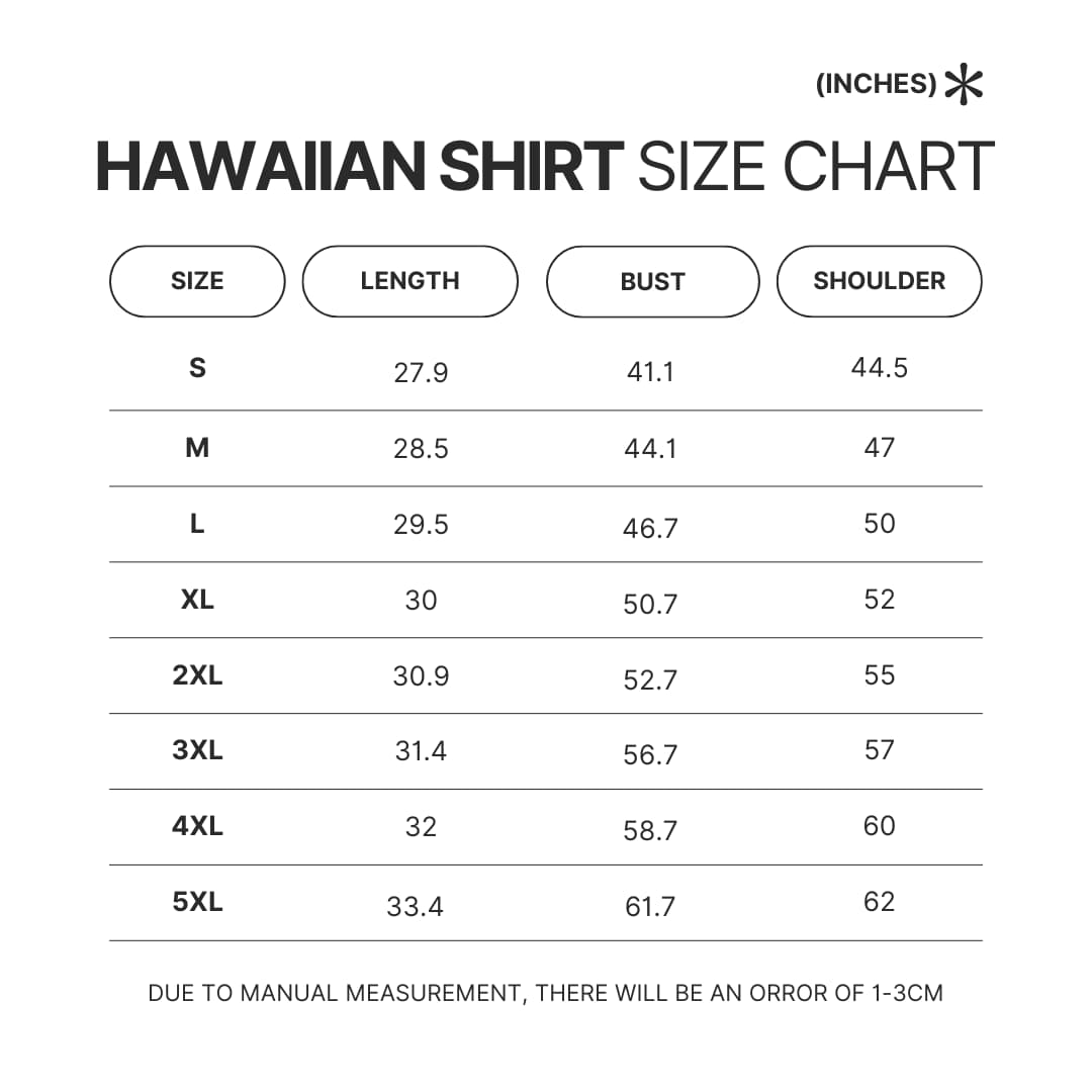 Hawaiian Shirt Size Chart - Death Note Shop