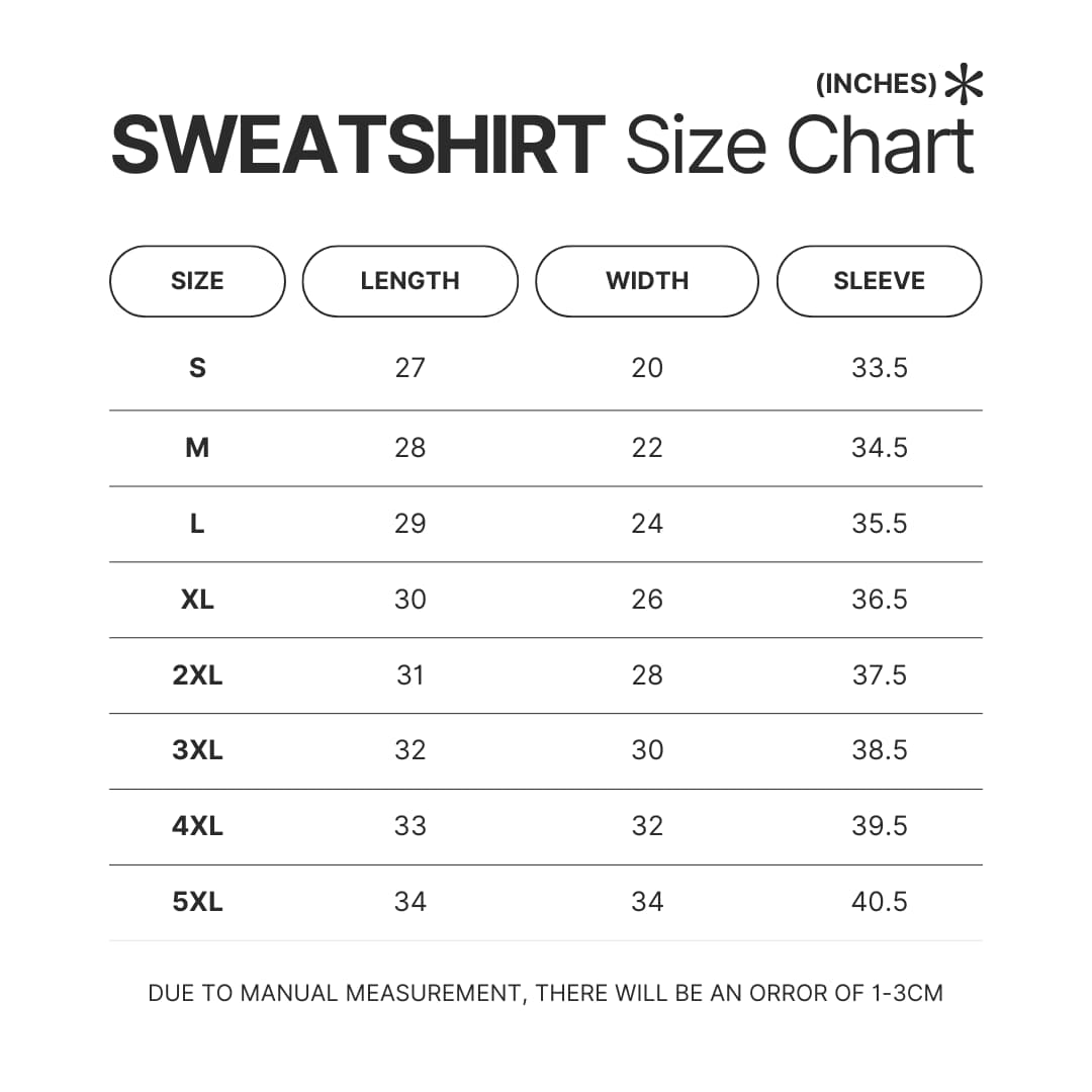 Sweatshirt Size Chart - Death Note Shop