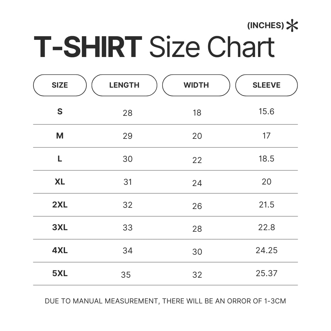 T shirt Size Chart - Death Note Shop
